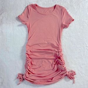 O neck drawstring Ruched side dress